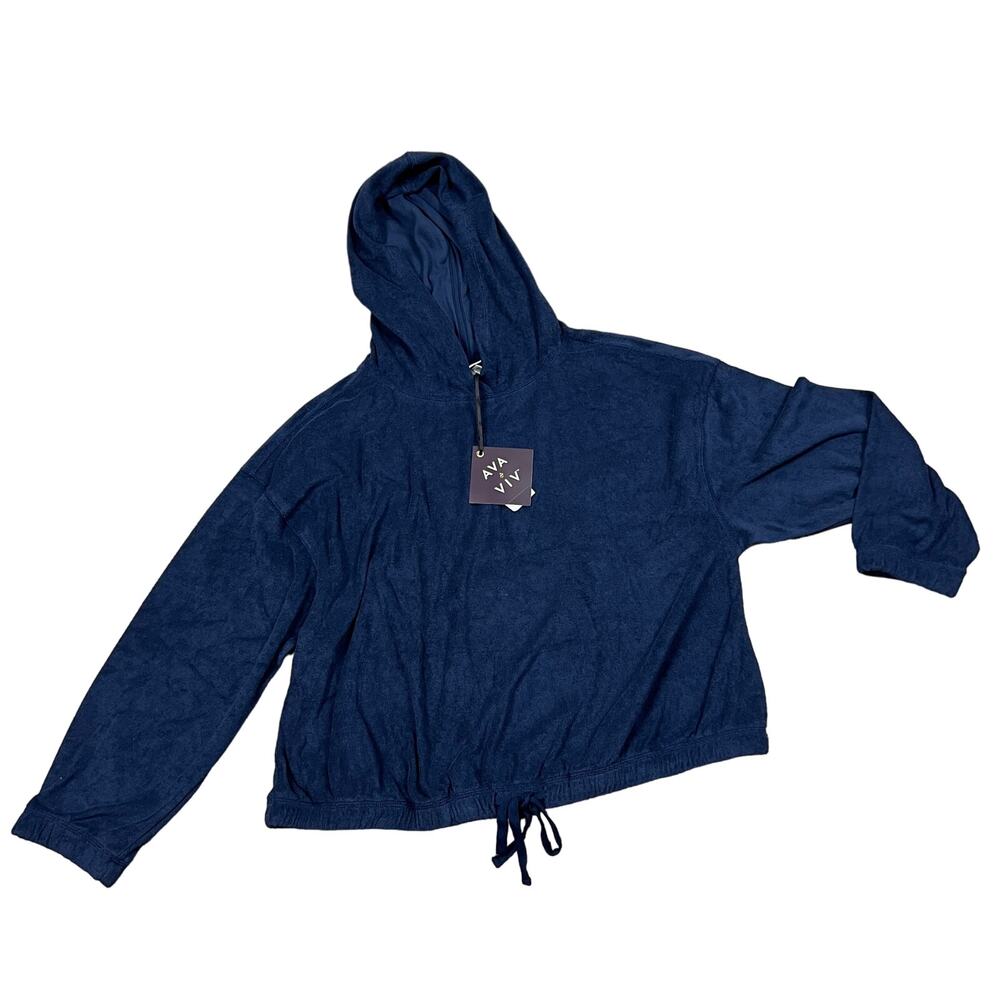 Ava & Viv Women's Plus Size Blue Long Sleeve Terry Hooded Sweatshirt - 3X - NWT